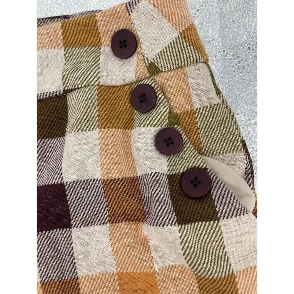 Cato Brown Fall Autumn Plaid Sailor Button High Rise Shorts Women's